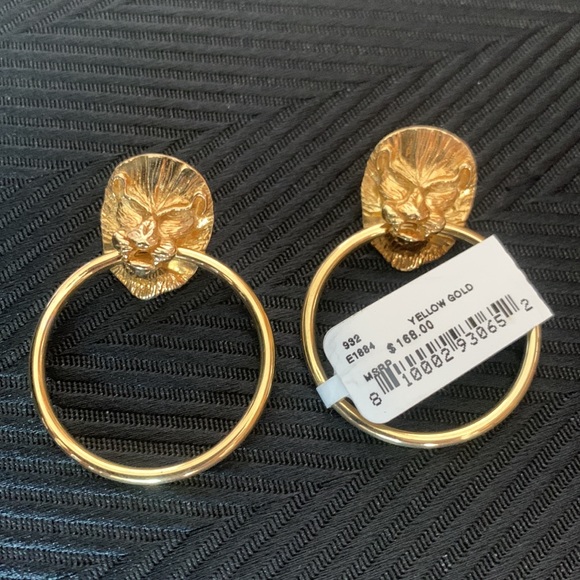 Italian 18kt Yellow Gold Over Sterling Silver Lion Head Doorknocker Earrings - Picture 4 of 11